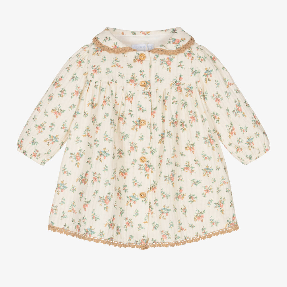 Laranjinha - Robe ivoire en coton à fleurs bébé | Childrensalon