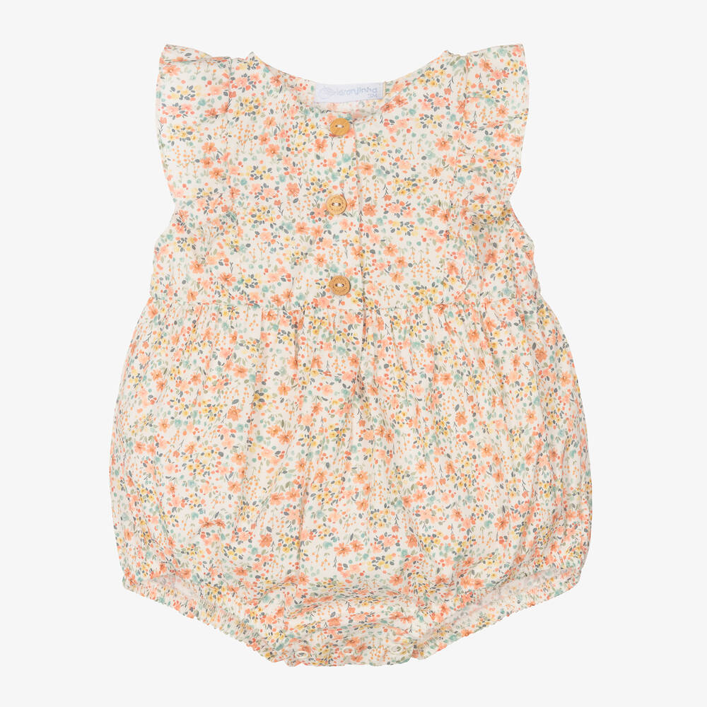 Laranjinha - Baby Girls Ivory Floral Print Cotton Shortie | Childrensalon