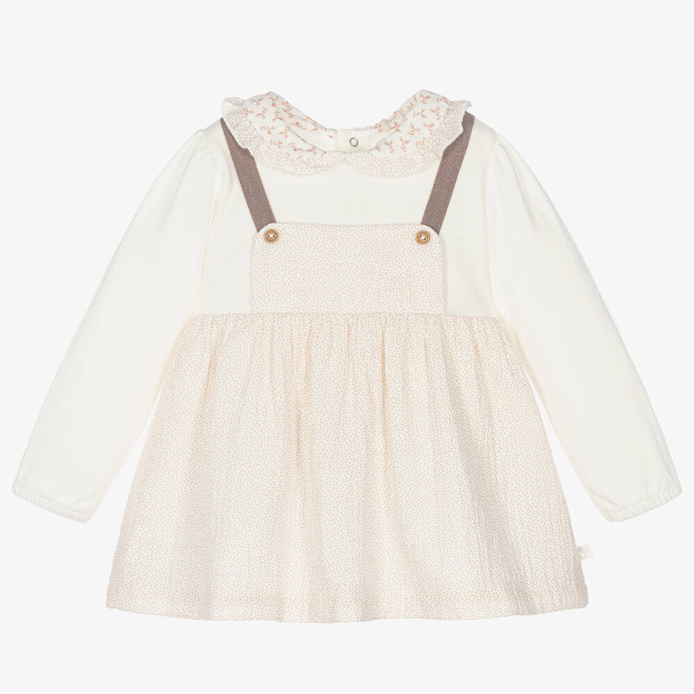 Laranjinha - Baby Girls Ivory & Pink Cotton Dress | Childrensalon