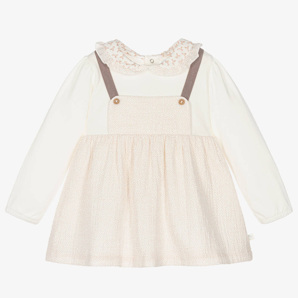 Laranjinha-Baby Girls Ivory & Pink Cotton Dress | Childrensalon Outlet
