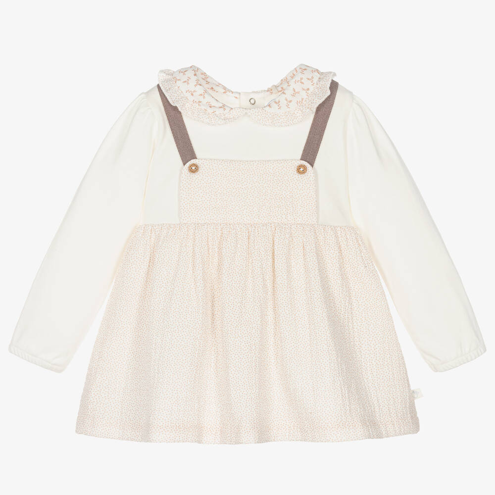 Laranjinha - Robe ivoire et rose en coton bébé | Childrensalon