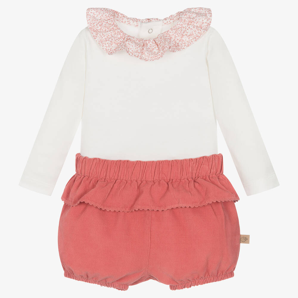 Chic by Laranjinha - Baby Girls Ivory & Pink Shorts Set | Childrensalon