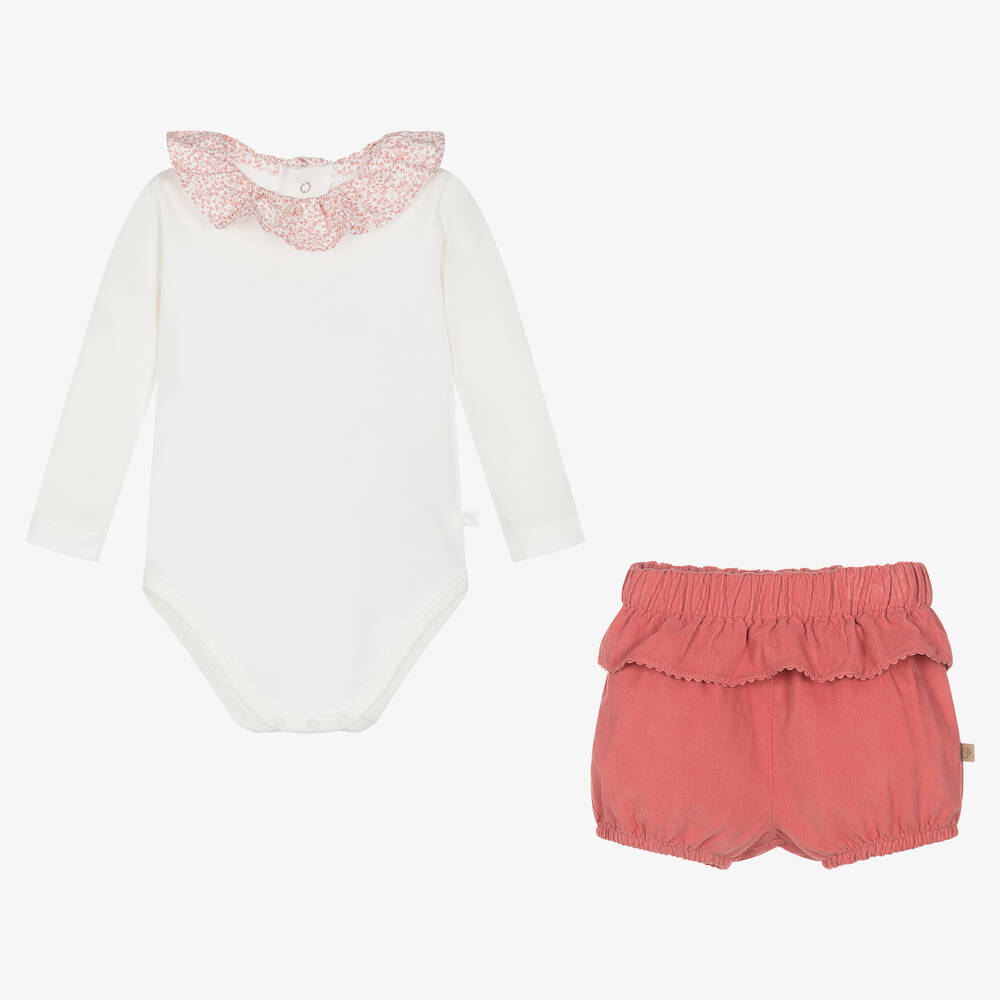 Chic by Laranjinha-Baby Girls Ivory & Pink Shorts Set | Childrensalon Outlet