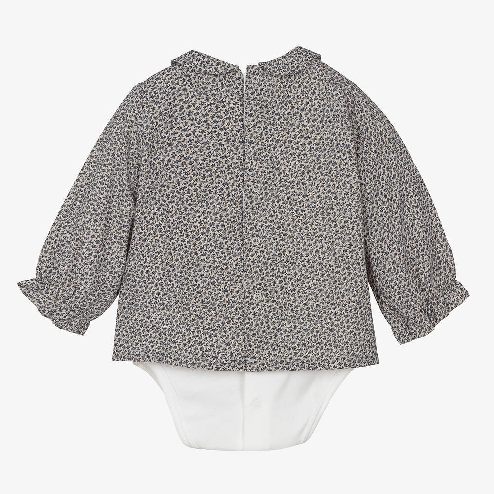 لارانجينا-Baby Girls Navy Blue Floral Blouse | Childrensalon Outlet