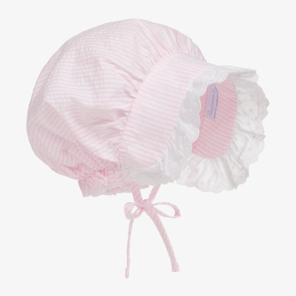 Laranjinha - Baby Girls Pink Cotton Bonnet | Childrensalon