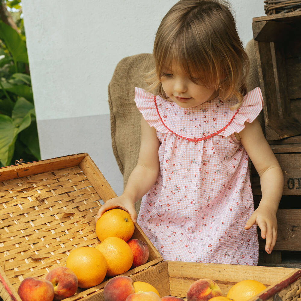 Laranjinha-Baby Girls Pink Floral Seersucker Dress | Childrensalon Outlet