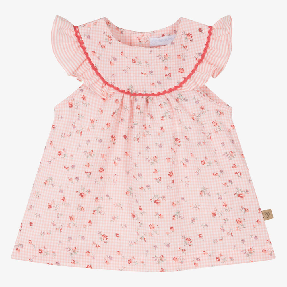 Laranjinha-Baby Girls Pink Floral Seersucker Dress | Childrensalon Outlet