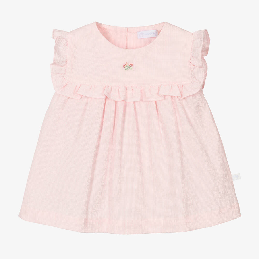 Laranjinha - Baby Girls Pink Seersucker Dress | Childrensalon
