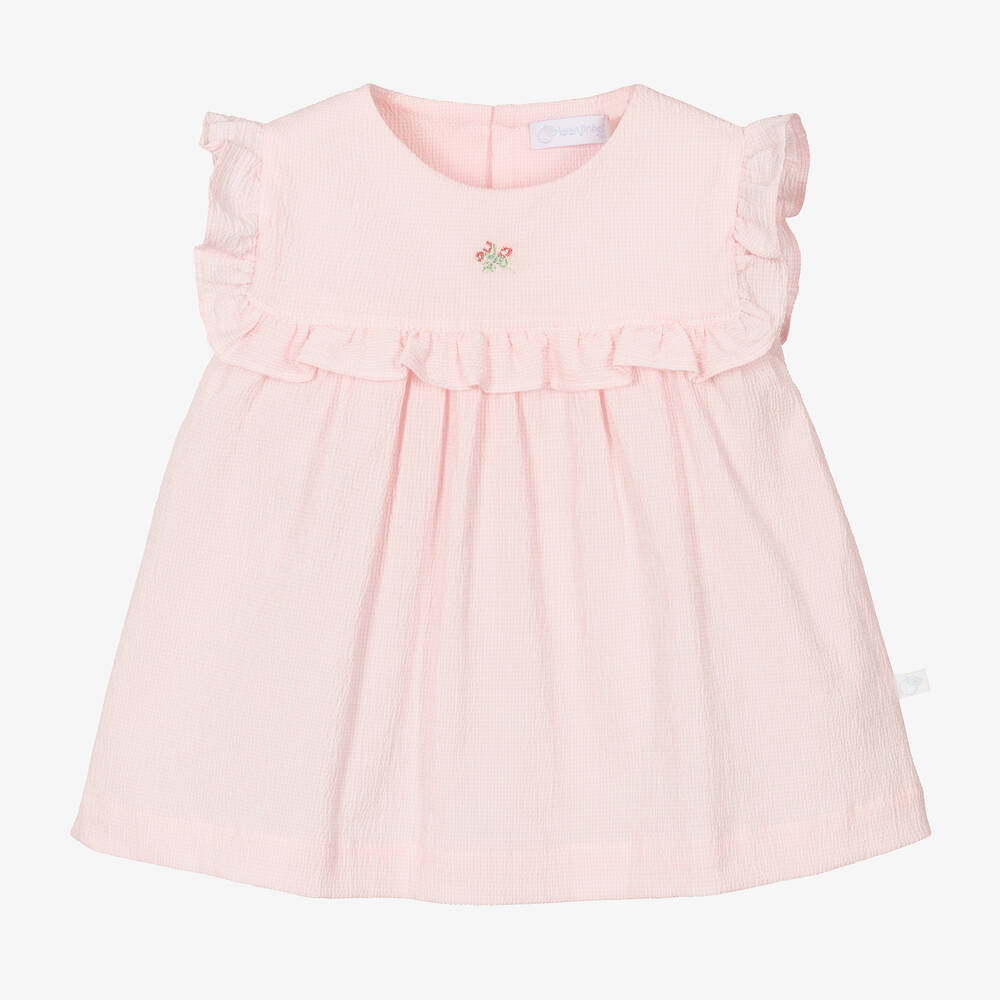 Laranjinha - Robe rose en coton gaufré bébé | Childrensalon