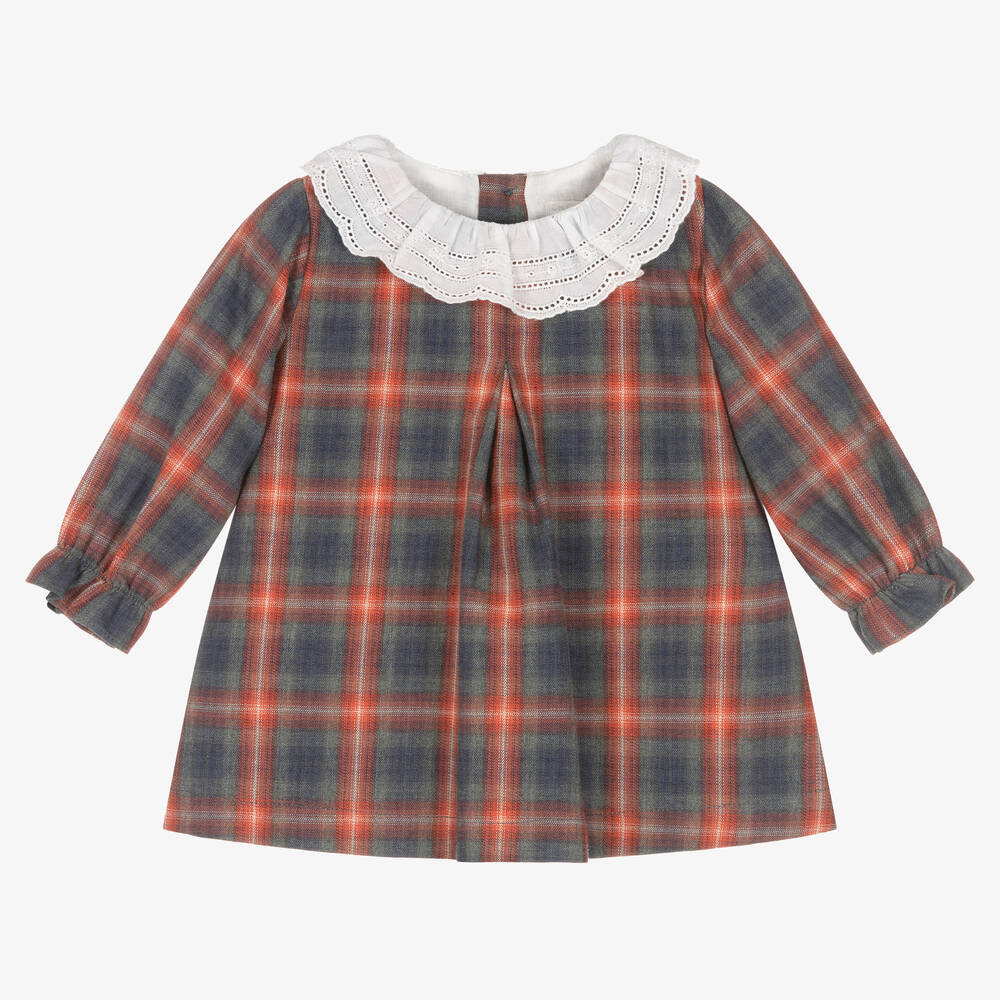 Laranjinha - Baby Girls Red & Blue Check Cotton Dress | Childrensalon