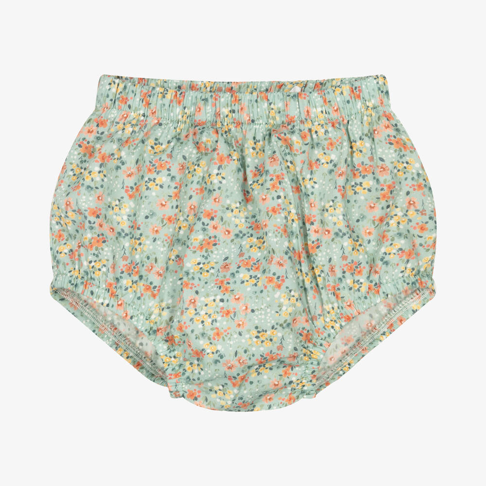 Laranjinha-طقم شورت قطن لون أخضر أكوا وأبيض للمولودات | Childrensalon Outlet