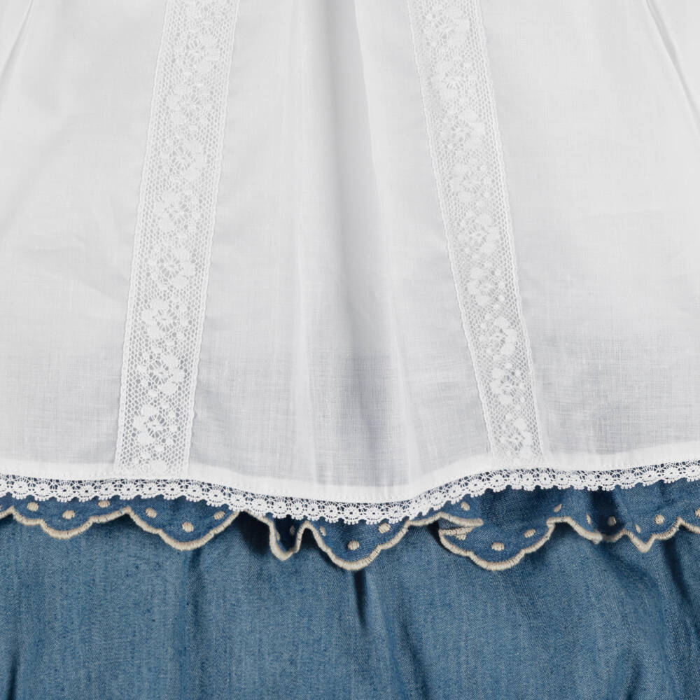 Laranjinha-Baby Girls White & Blue Chambray Shorts Set | Childrensalon Outlet