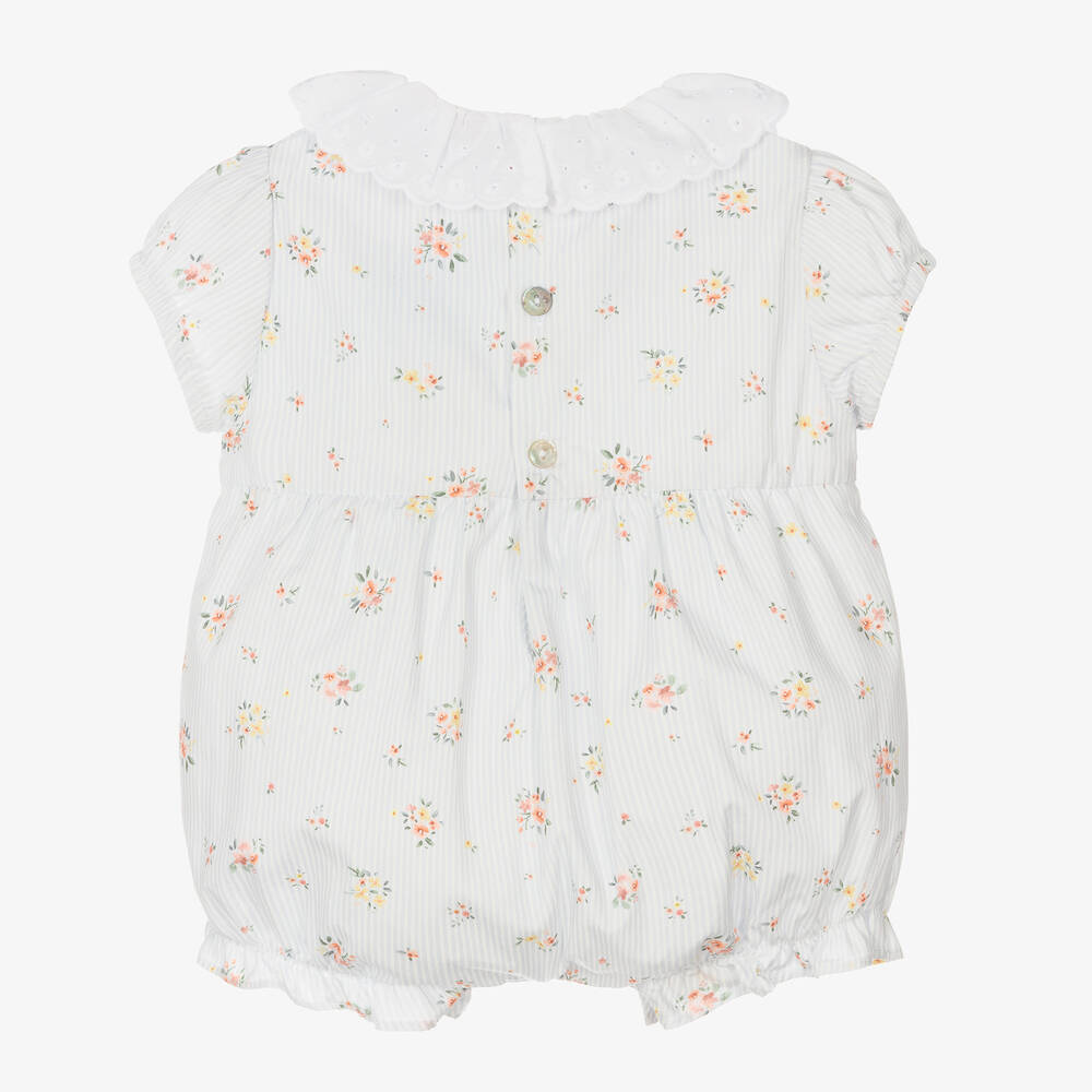 Laranjinha-Baby Girls White & Blue Striped Shortie | Childrensalon Outlet