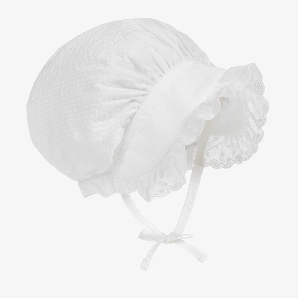 Laranjinha - Bonnet blanc en coton Bébé fille | Childrensalon