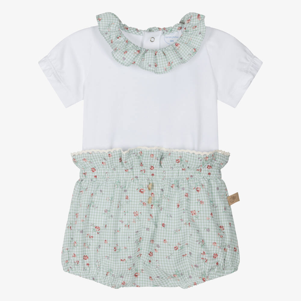 Laranjinha-Baby Girls White Cotton Shorts Set | Childrensalon Outlet