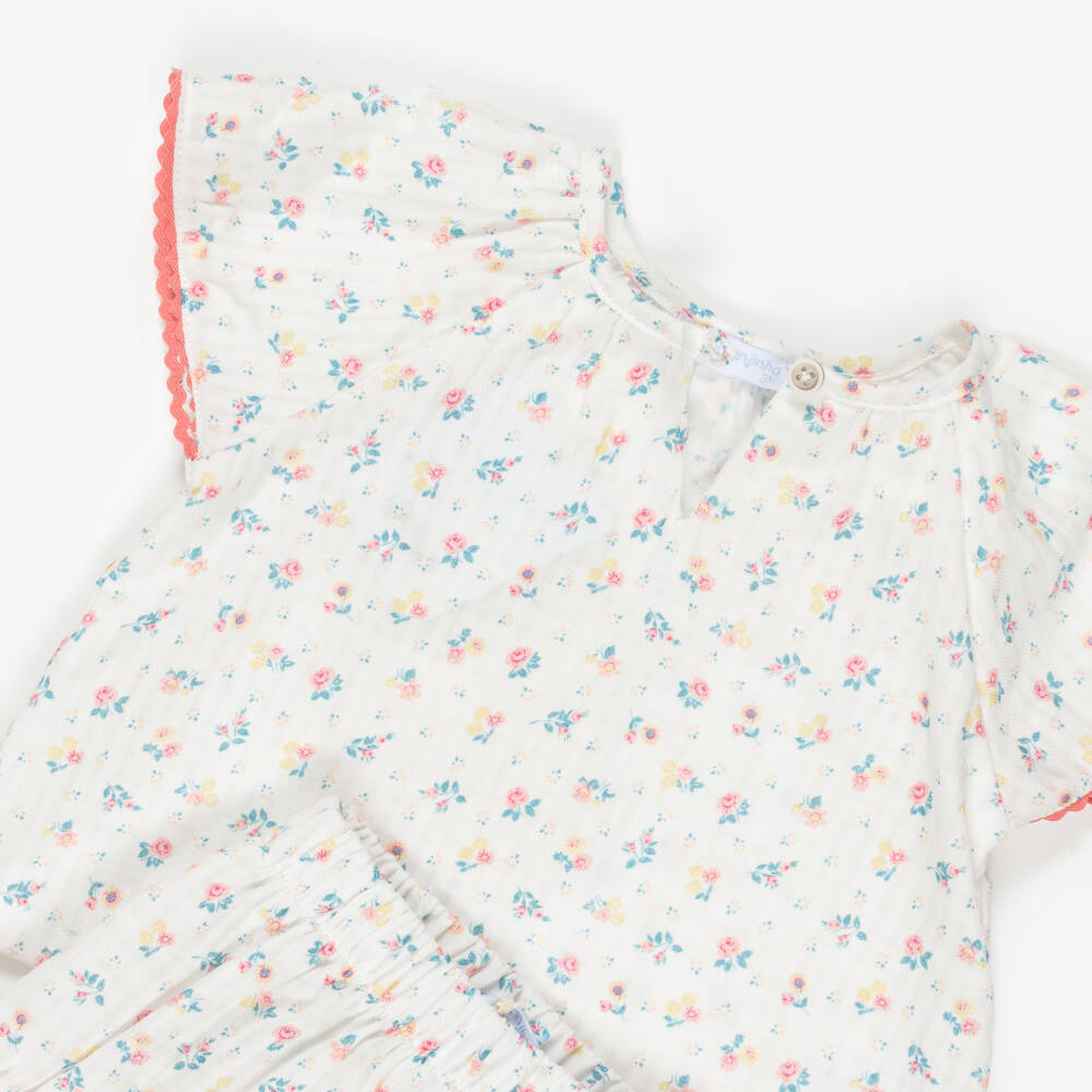 Laranjinha-Baby Girls White & Pink Floral Cotton Shorts Set | Childrensalon Outlet