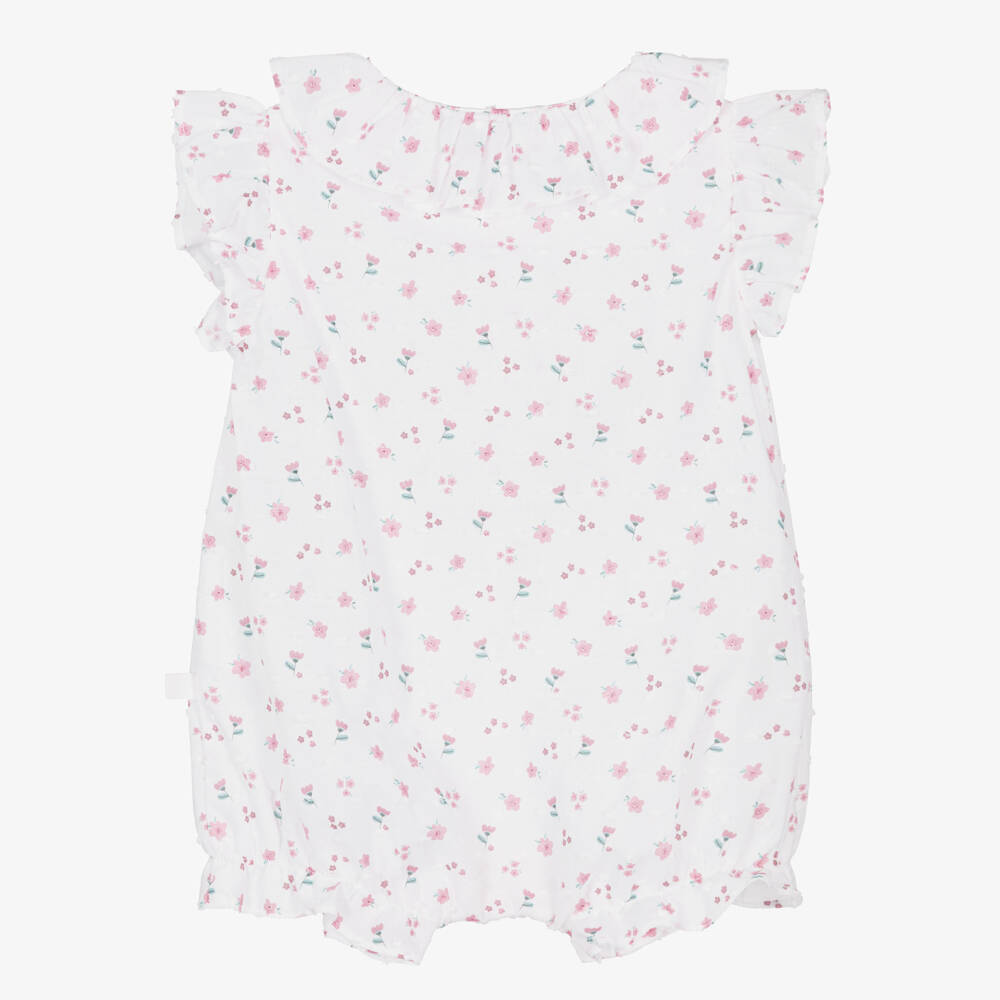 Laranjinha-Baby Girls White & Pink Floral Plumeti Cotton Shortie | Childrensalon Outlet