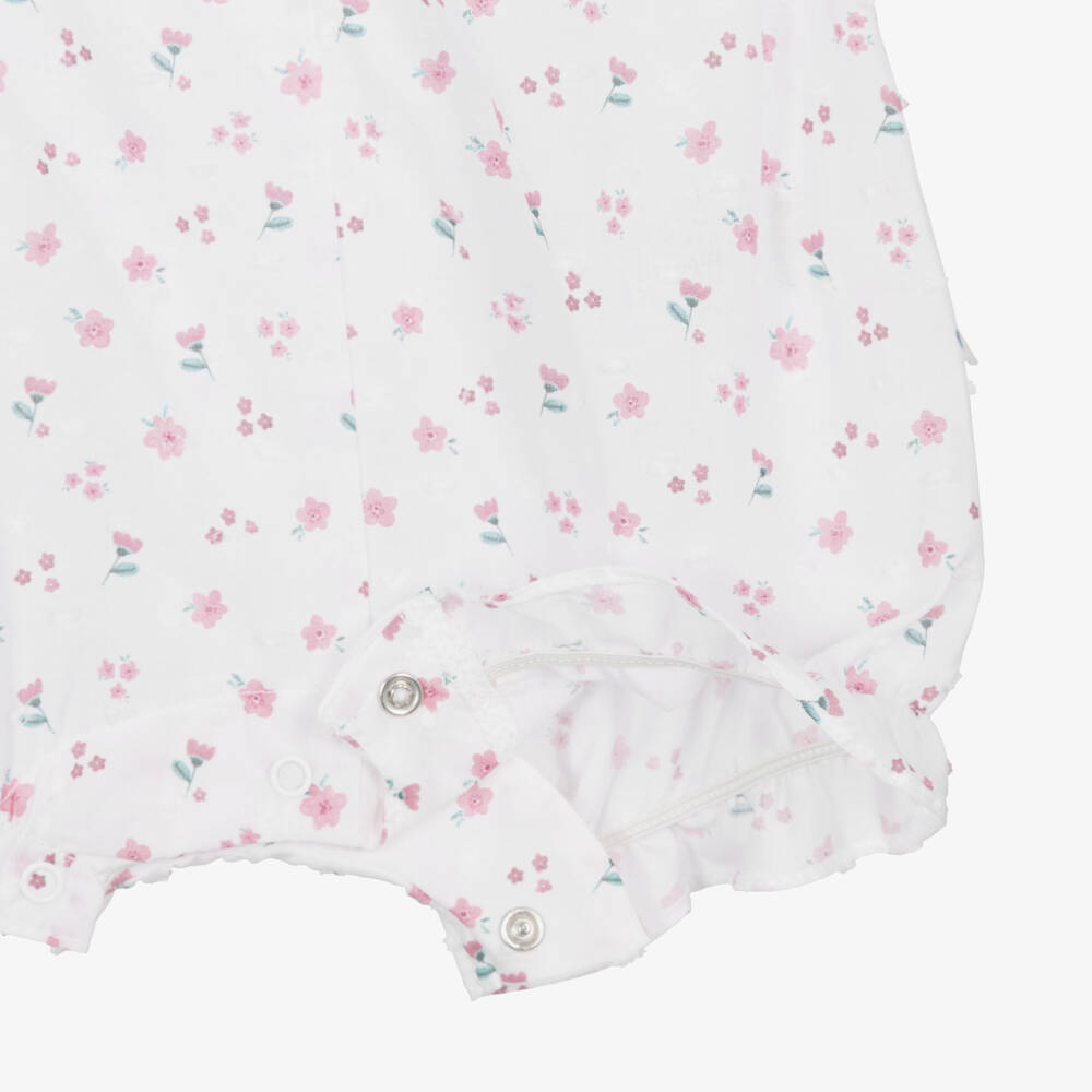 Laranjinha-Baby Girls White & Pink Floral Plumeti Cotton Shortie | Childrensalon Outlet