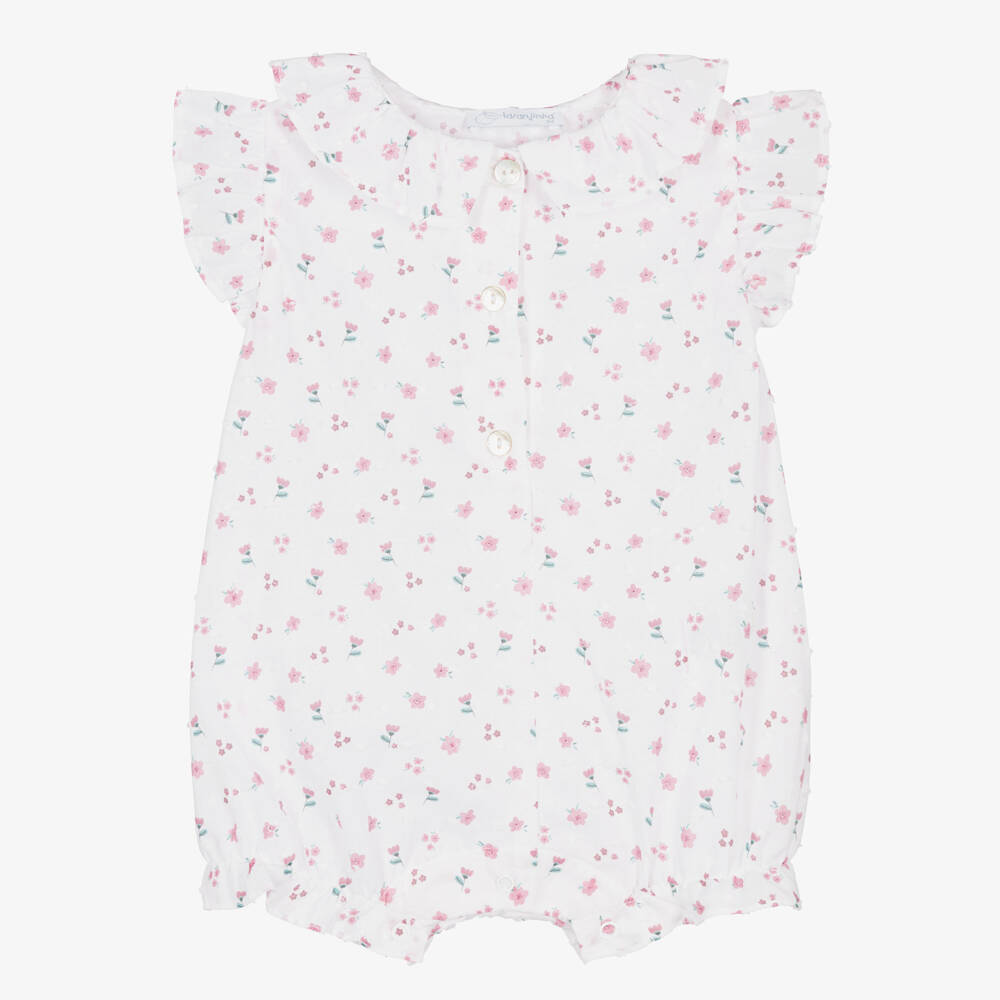 Laranjinha-Baby Girls White & Pink Floral Plumeti Cotton Shortie | Childrensalon Outlet