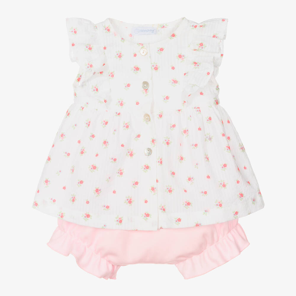 Laranjinha-Baby Girls White & Pink Shorts Set | Childrensalon Outlet