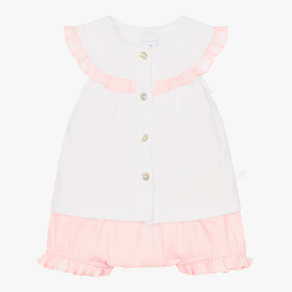 Laranjinha-Baby Girls White & Pink Shorts Set | Childrensalon Outlet