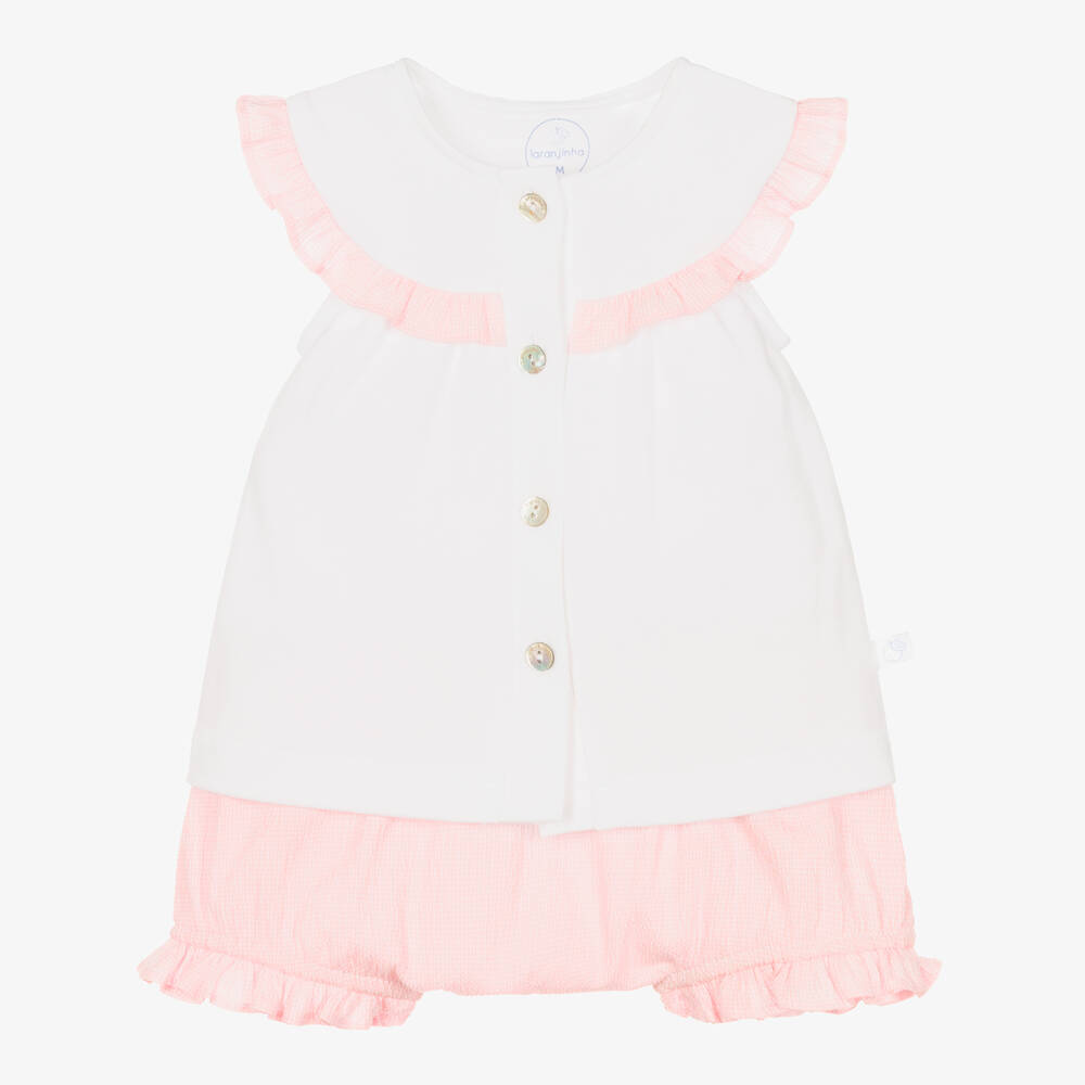 Laranjinha - Baby-Top & Shorts Set in Weiß/Rosa | Childrensalon