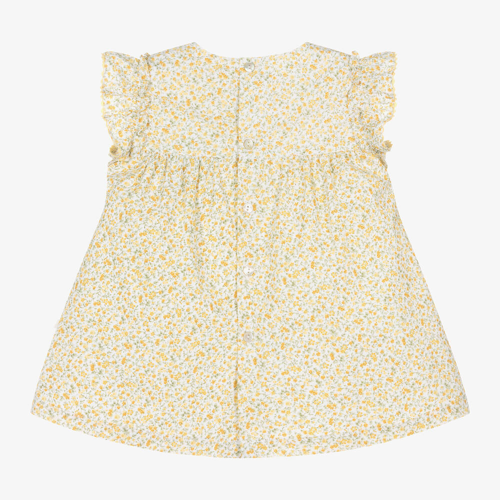 Laranjinha-Baby Girls Yellow Cotton Floral Dress | Childrensalon Outlet