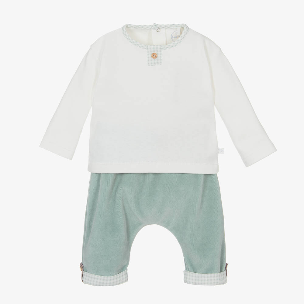 Laranjinha - Baby Ivory & Green Cotton Trouser Set | Childrensalon