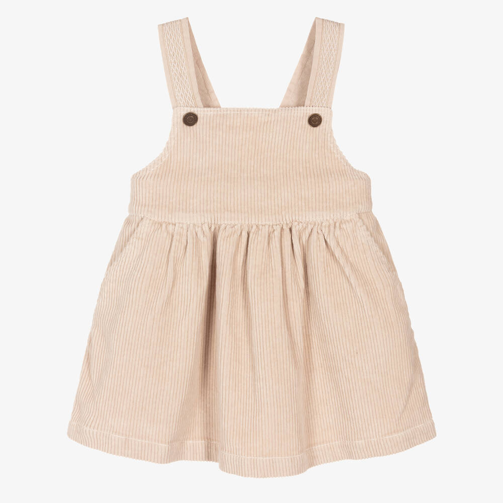 Laranjinha - Beige Corduroy Pinafore Dress | Childrensalon