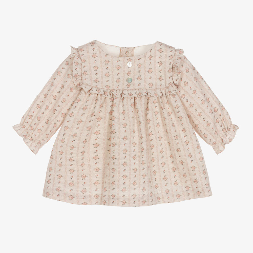 Laranjinha-Beige Floral Cotton Baby Dress | Childrensalon Outlet