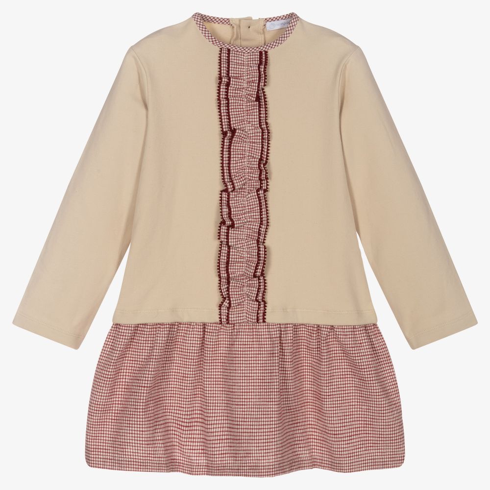 Laranjinha-Beige & Red Check Cotton Dress | Childrensalon Outlet