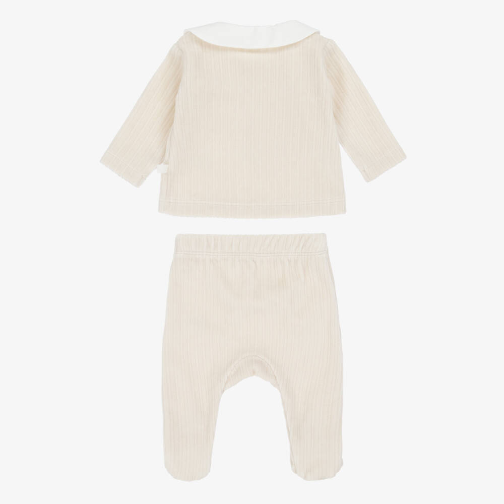 Laranjinha-Beige Ribbed Velour 2 Piece Babygrow | Childrensalon Outlet