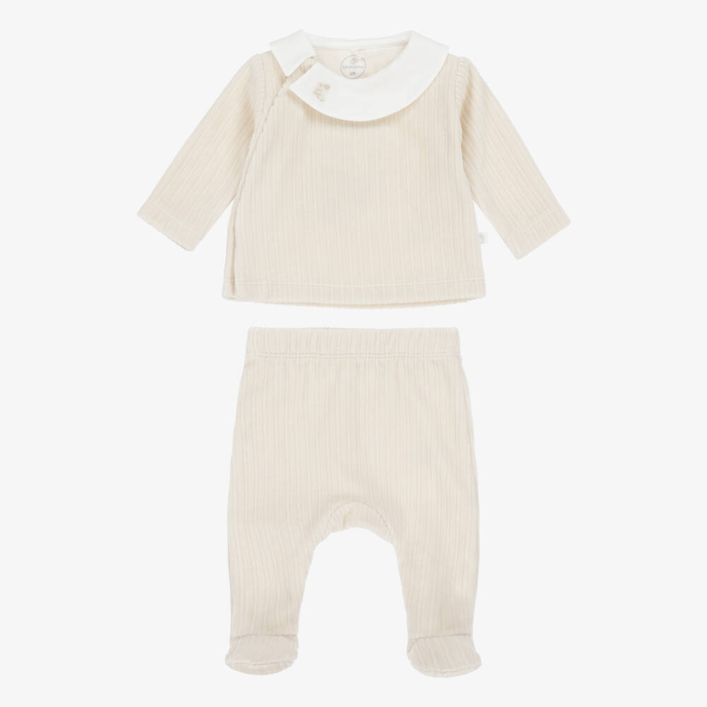 Laranjinha-Beige Ribbed Velour 2 Piece Babygrow | Childrensalon Outlet