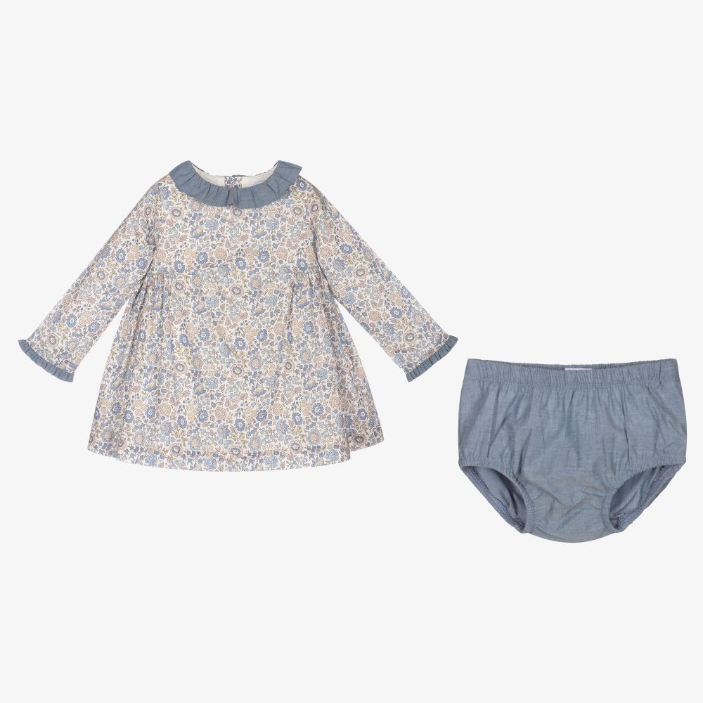 Laranjinha-Blue & Beige Floral Dress Set | Childrensalon Outlet