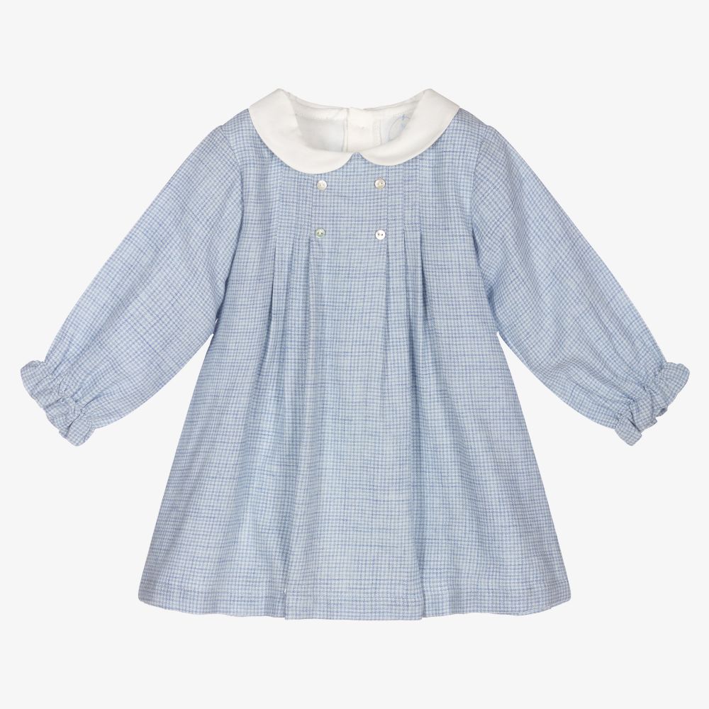 Laranjinha - Blue Check Cotton Baby Dress | Childrensalon