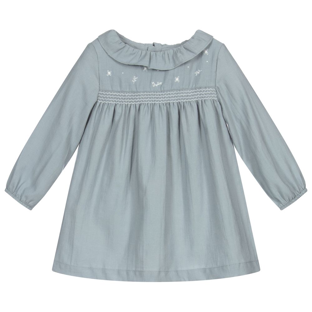 Laranjinha - Blue Cotton Baby Dress | Childrensalon