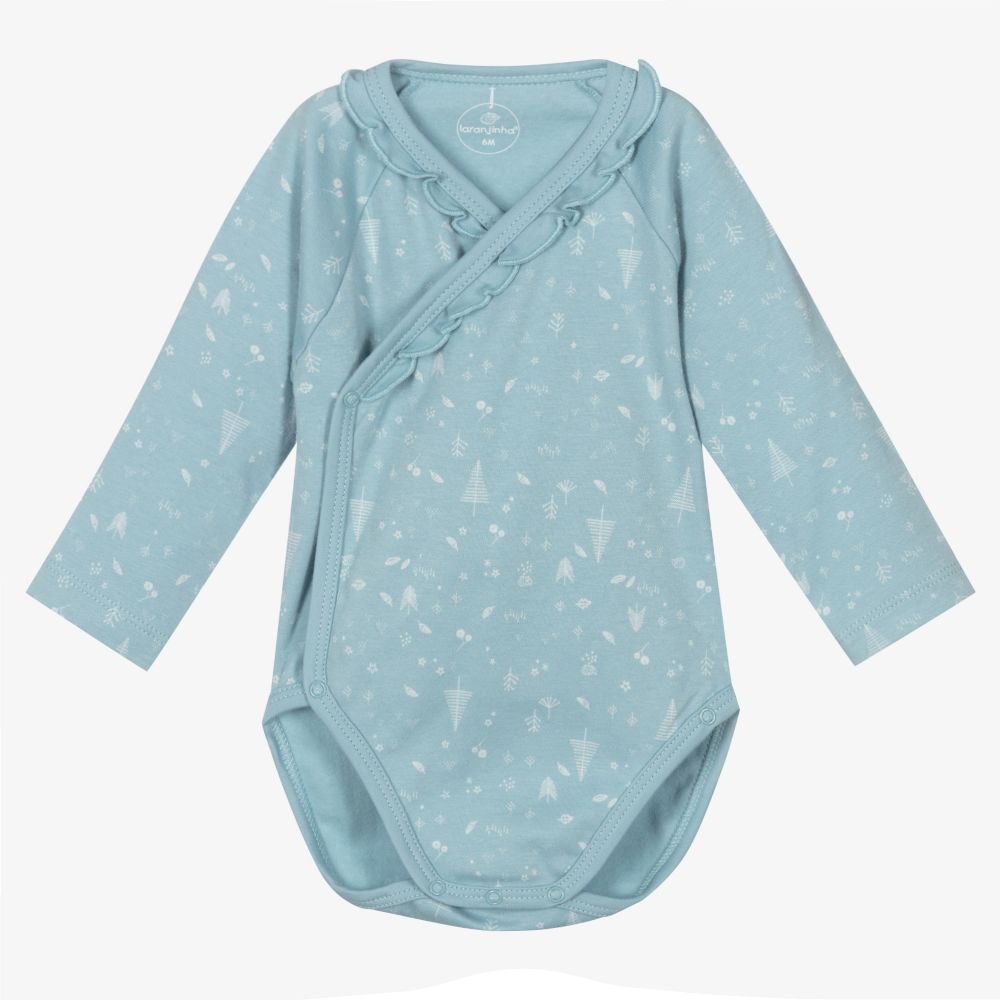 Laranjinha - Blue Cotton Ruffle Bodysuit | Childrensalon