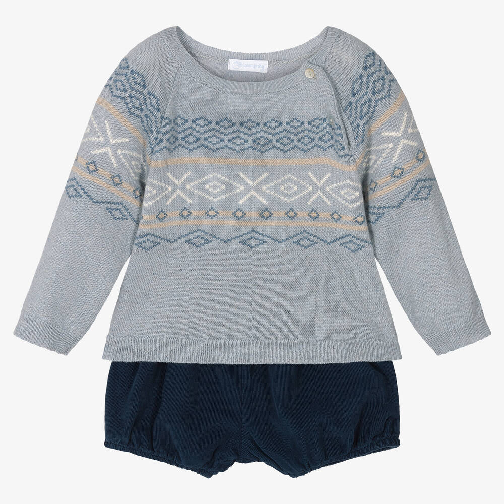 Laranjinha - Blaues Shorts-Set im Norweger-Look | Childrensalon
