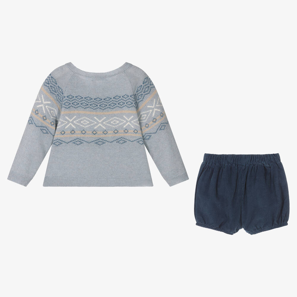 Laranjinha-Blue Fair Isle Wool Shorts Set | Childrensalon Outlet