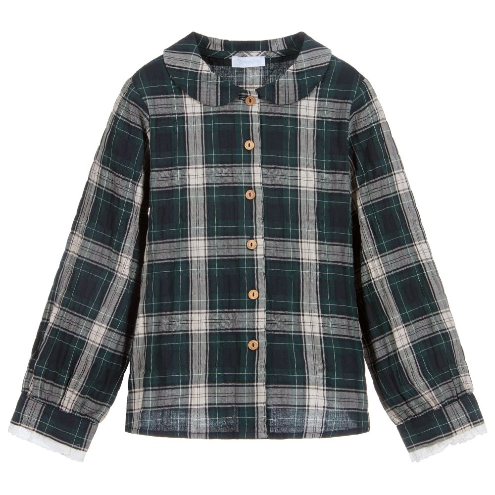 Laranjinha - Blue & Green Tartan Blouse | Childrensalon