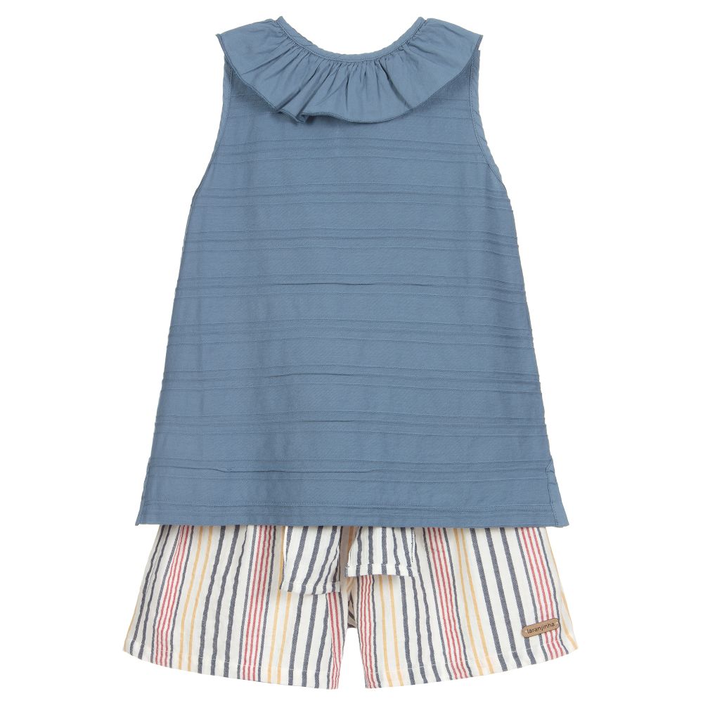 Laranjinha - Shorts-Set in Blau und Elfenbein | Childrensalon