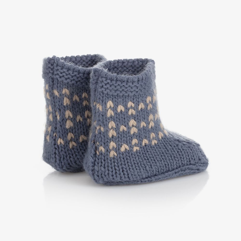 Laranjinha-Blue Knitted Baby Booties | Childrensalon Outlet