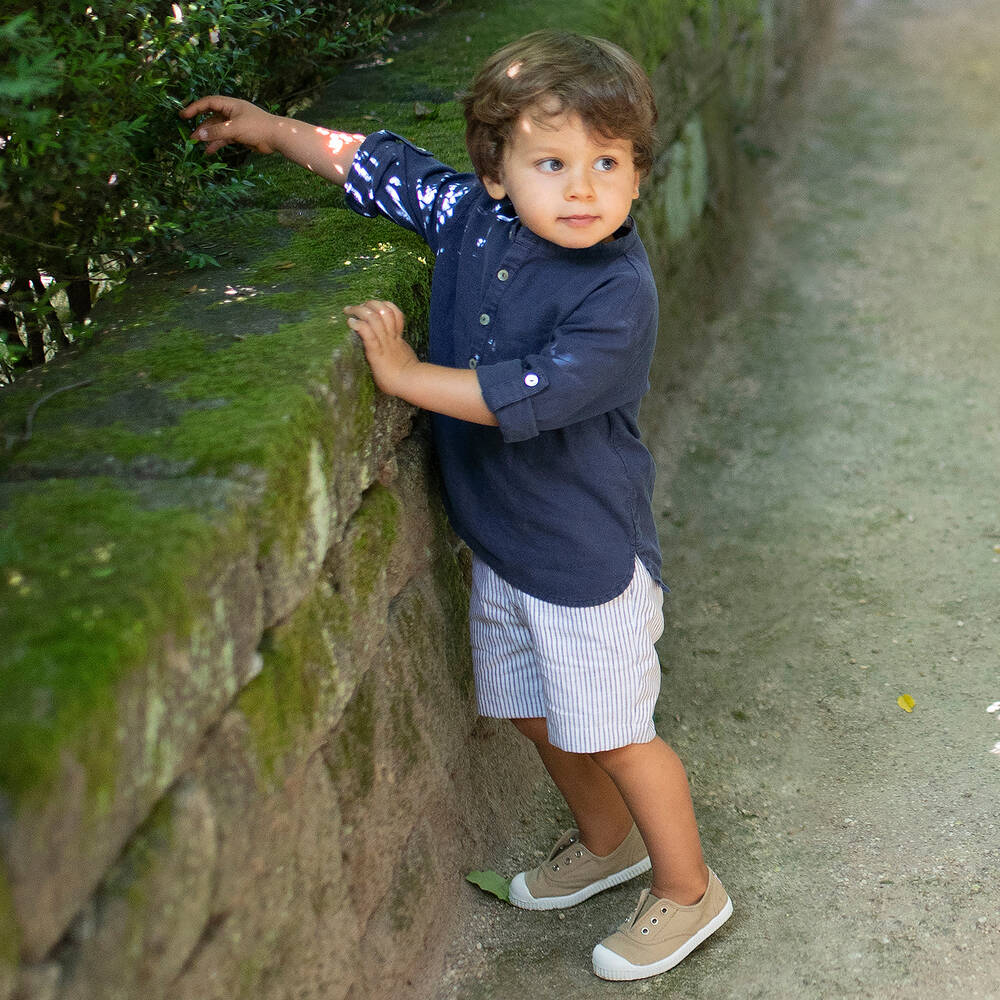 Chic by Laranjinha-قميص قطن و كتّان لون كحلي | Childrensalon Outlet