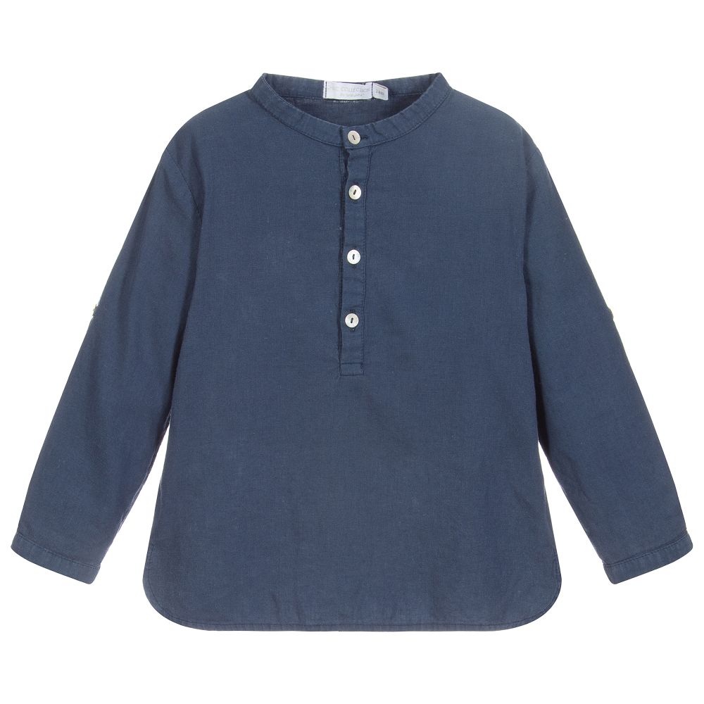 Chic by Laranjinha-قميص قطن و كتّان لون كحلي | Childrensalon Outlet