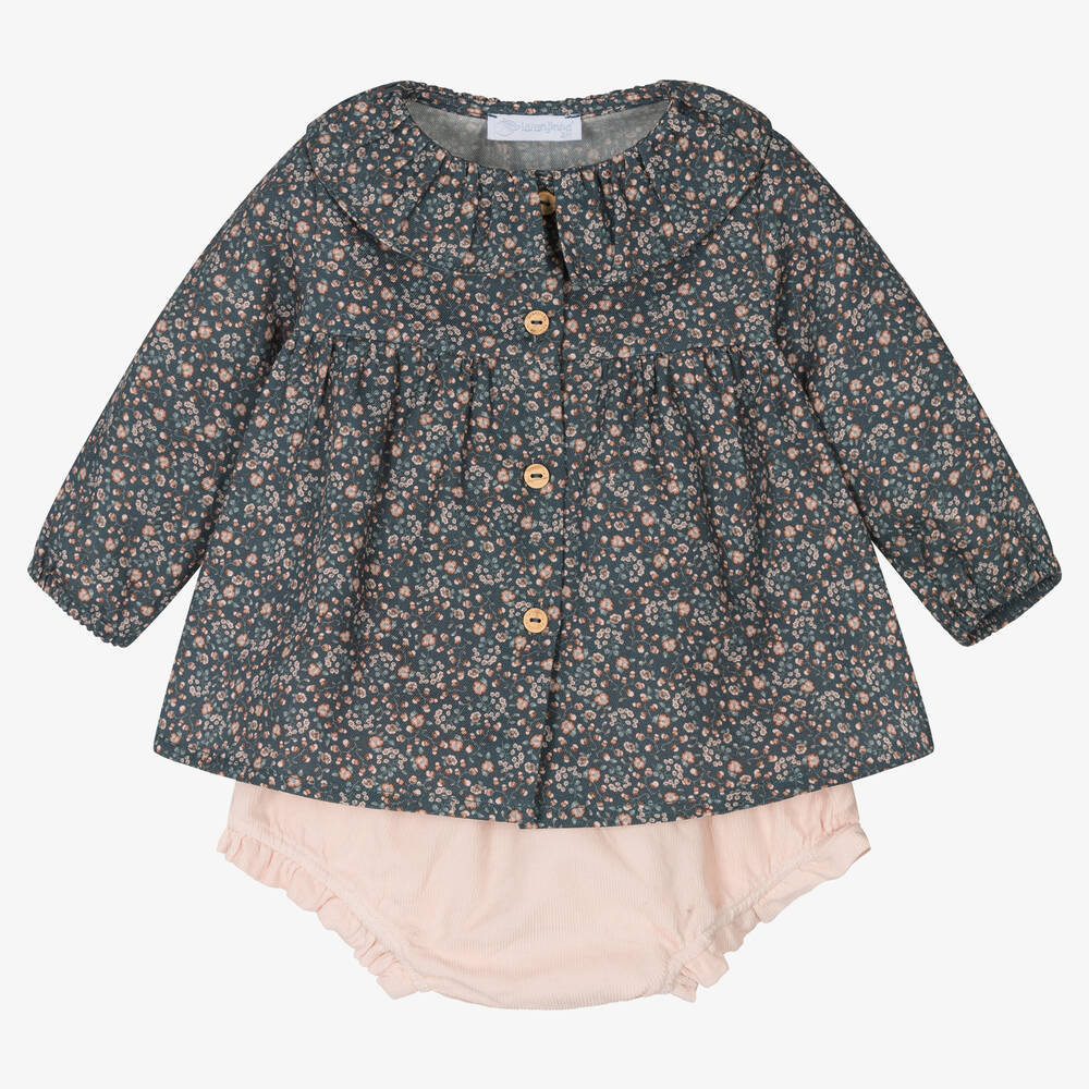 Laranjinha - Синяя блузка в цветочек и розовые шорты | Childrensalon