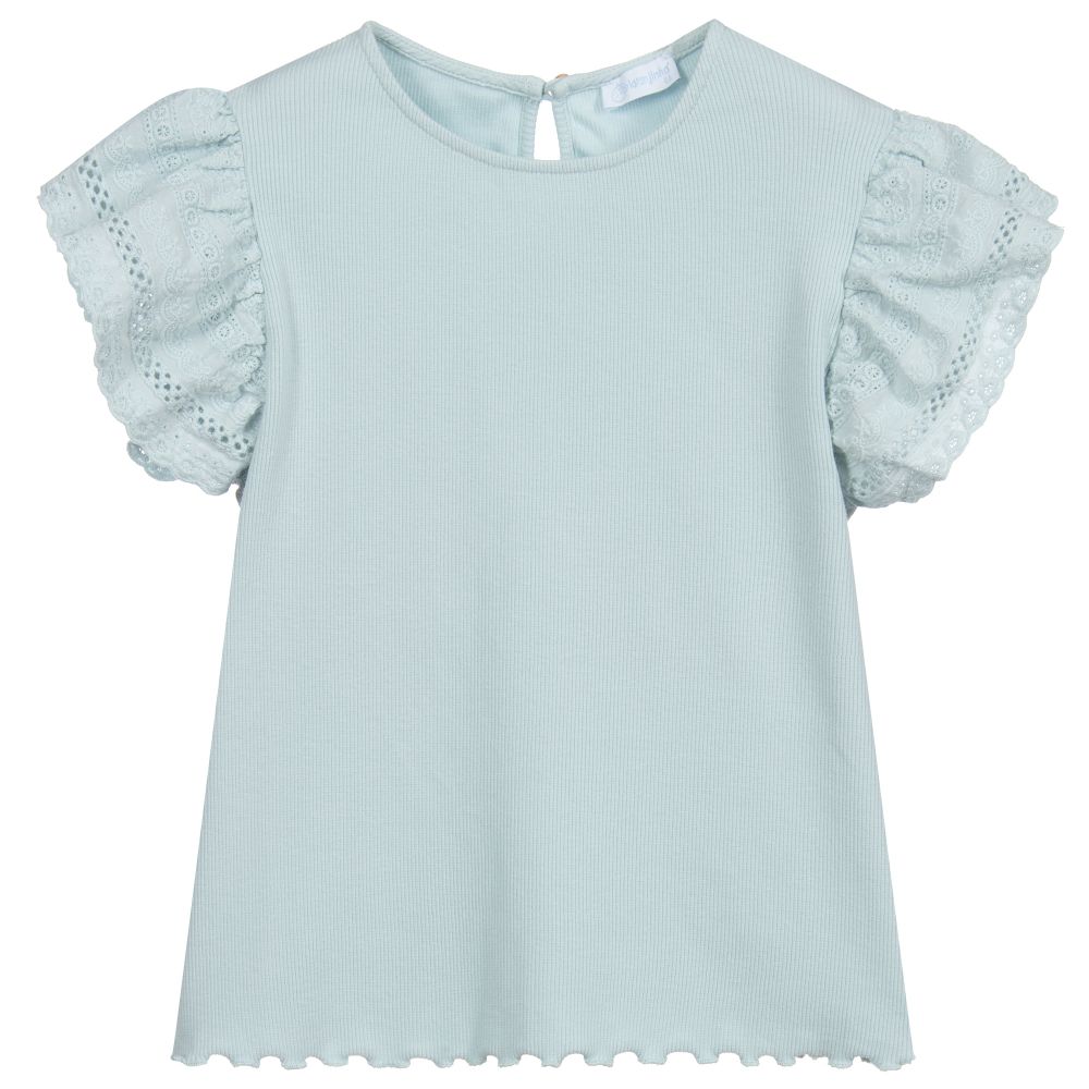 Laranjinha - Blue Ruffle Sleeve T-Shirt | Childrensalon