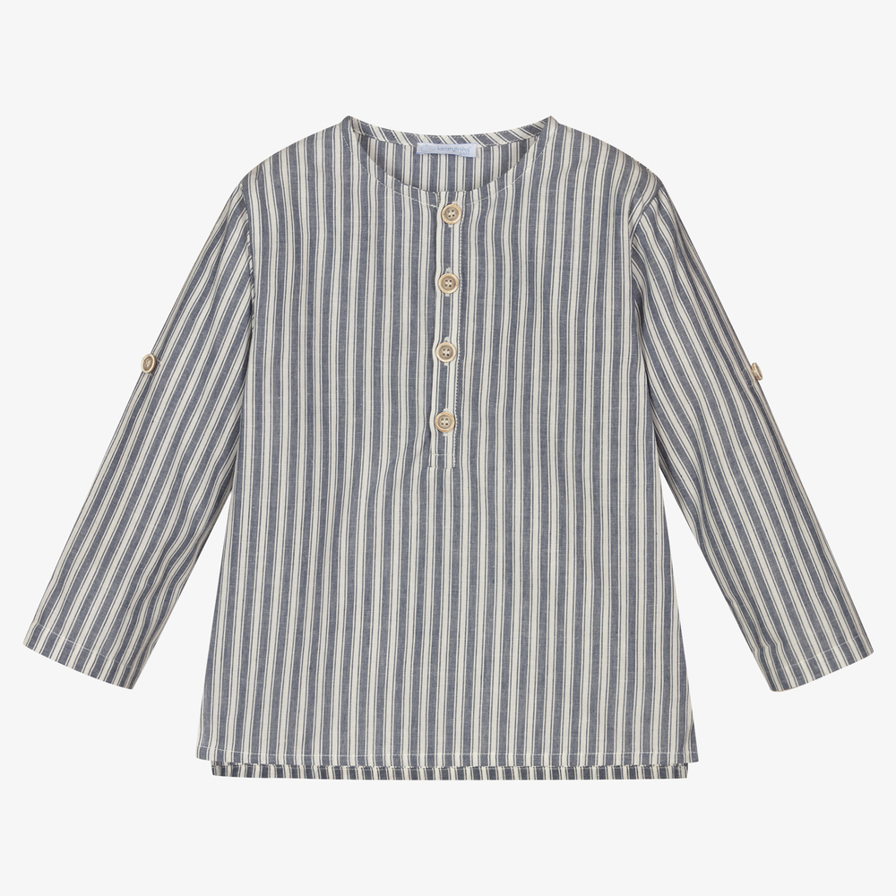 Laranjinha - Blue Stripe Linen Blend Shirt | Childrensalon