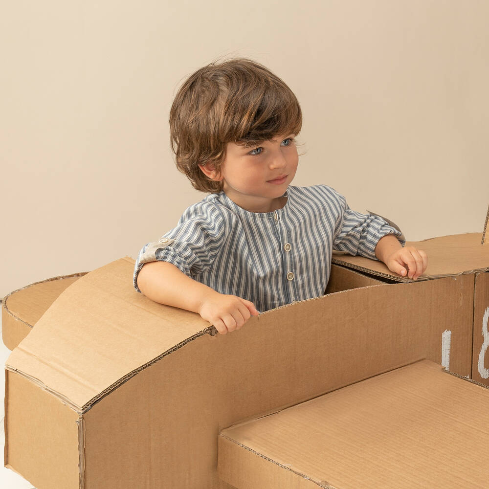 Laranjinha-Рубашка из смесового льна в голубую полоску | Childrensalon Outlet