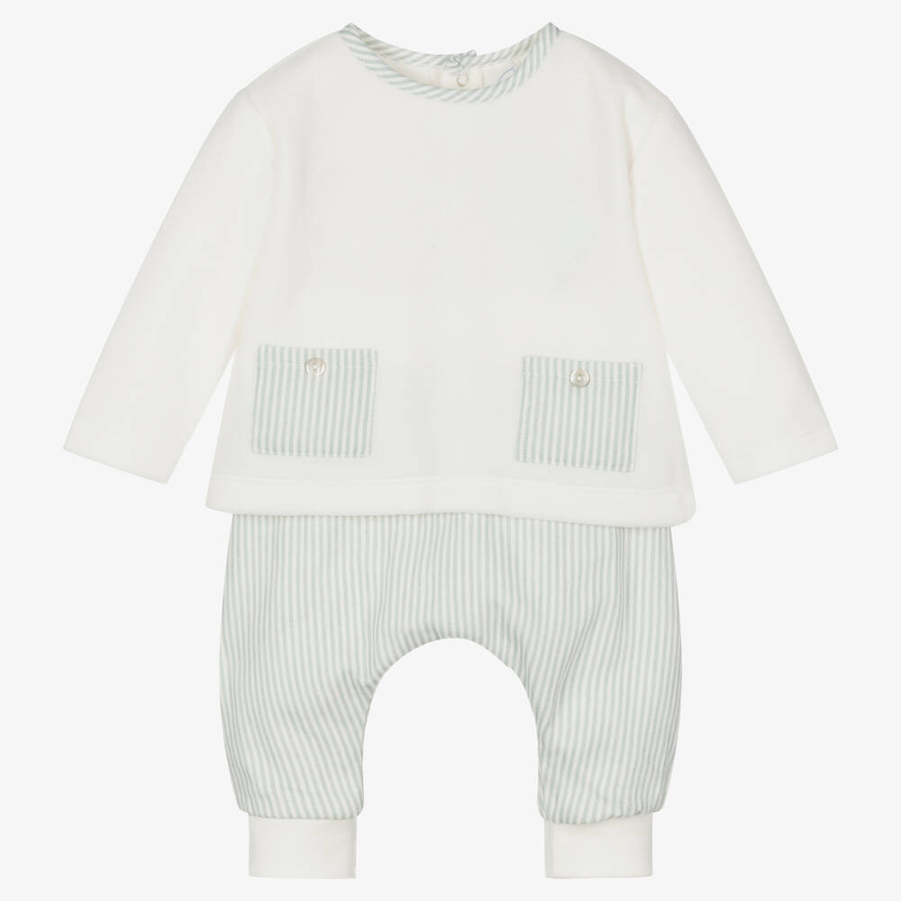 Laranjinha - Blue Striped Baby Trouser Set | Childrensalon