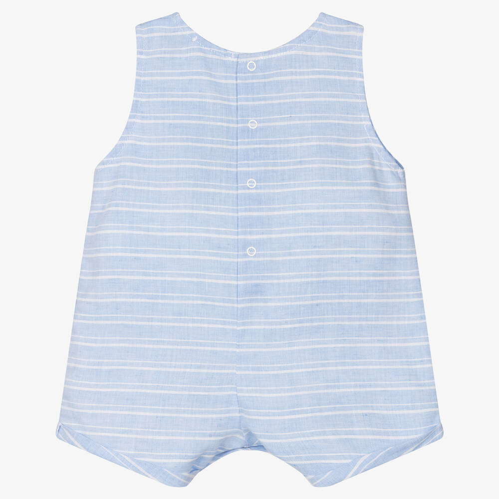 Laranjinha-Blue Striped Cotton Linen Baby Shortie | Childrensalon Outlet